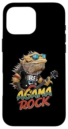アガマ ロック、フトアゴヒゲトカゲ ロッカー、ギター Pogona vitticeps スマホケース iPhone 16 Pro Max 用
