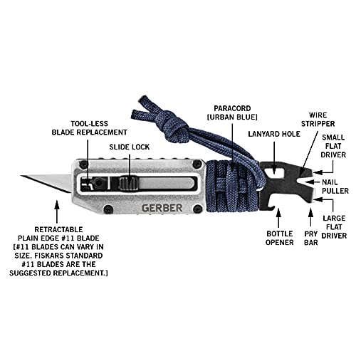 Gerber Gear Prybrid X Multitool Pocket Razor Knife - EDC Utility Knife with Retractable Blade and Pry Bar for Everyday Carry - Urban Blue