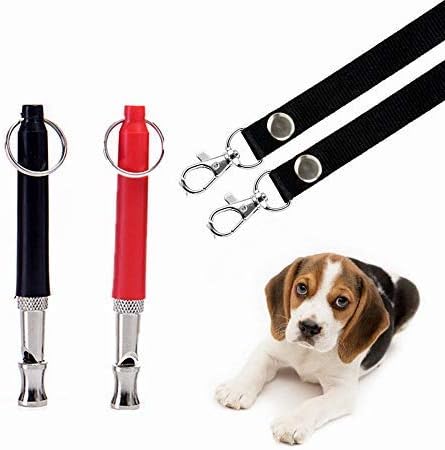 HEHUI Dog Whistle to Stop Barking, Adjustable Pitch Ultrasonic Training Tool Silent Bark Control for Dogs- Pack of 2 PCS Whistles with 2 Free Lanyard Strap