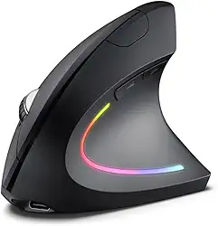 Mouse Vertical Ergonômico Sem Fio 2.4G/Bluetooth - 4 Níveis DPI Ajustável, Clique Silencioso e Recarregável para Alívio Muscular (Preto)