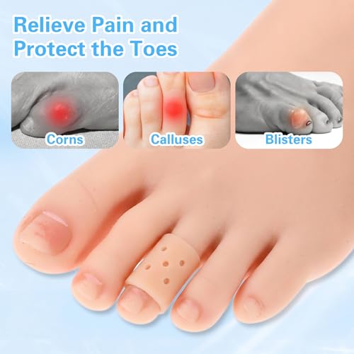 Image of Gjinxi Silicone Toe Sleeves, 24 Pcs Soft Gel Protector Toes Cushions Cuttable Pinky Toes Sleeves Protectors Corn Protectors Pain Relief Toe Tube Pads for Hammer (Skin Color, Breathable)
