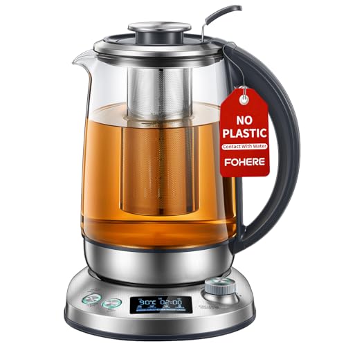 Smart Electric Kettle with 9 Temperature Presets 1.7L Variable Temperature Glass Kettle with Removable Tea Infuser 2200W 2-Hour Keep Warm Auto Shut-Off Boil-Dry Protection BPA-Free Silver