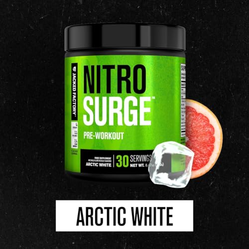 Image of Jacked Factory NITROSURGE Pre Workout Supplement - Endless Energy, Instant Strength Gains, Clear Focus, Intense Pumps - NO Booster & Powerful Preworkout Energy Powder - 30 Servings, Arctic White