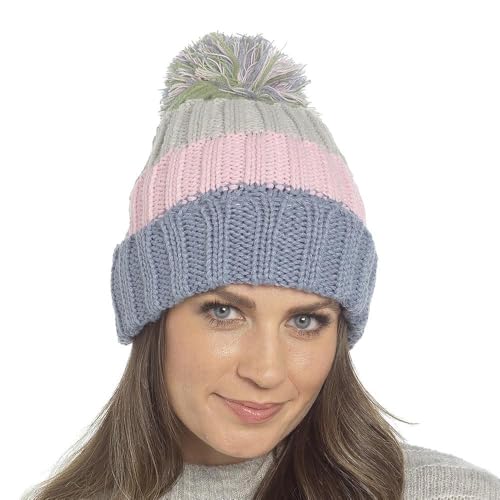 Bonnet hiver chaud femme en tricot torsadé doux doublé polaire avec pompon