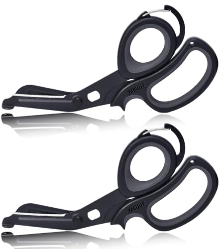 MEUUT 2 Pack Medical Scissors Trauma Shears with Carabiner design, 7.5" Fluoride Coated Non-stick Blades Bandage Scissor for Nurses, EMT, Household, outdoors