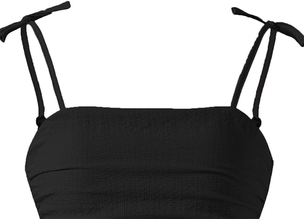 IBTOM CASTLE Girls Summer Spaghetti Straps Smocked Ruched A Line Swing Dress Flowy Double Layered Tween Girl Party Dresses - Image 2