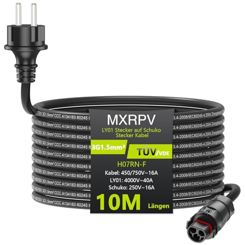 MXRPV LY01 Cabo 2/3/5/10 m, LY01 para adaptador Schuko, cabo de conexão AC, LY01 a Schuko, tomada solar PV para micro-inversores série Deye (10 metros)