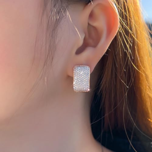 CWWZircons Double Sided Micro Pave Cubic Zirconia Rectangle Hoop Earrings for Women Silver Plated Crystal Jewelry (champagne gold) by CWWZircons - Used condition - Image 4