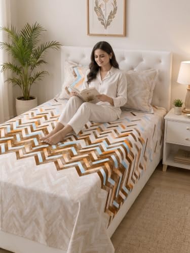 Image of Mafatlal 186 TC Autumn Delight 100% Cotton Single Flat Bedsheet | 60 x 90 Inches | Soft & Breathable Floral Printed Bed Linen | Includes 1 Matching Pillow Cover | Walnut Brown