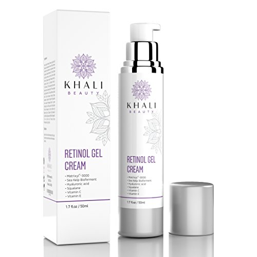 Khali Beauty Retinol Moisturizer Gel Cream for Face and Eye Area-Anti-Wrinkle Facial Night Cream-All Natural, Peptides, Hyaluronic Acid,Sea Kelp Bioferment,Matrixyl 3000,Vitamin C&E- 1.7oz