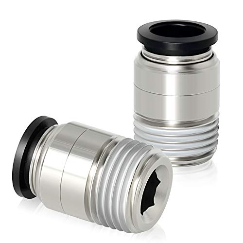 TAILONZ PNEUMATIC Round Male Straight 5 16 Inch Tube OD x 3 8 Inch NPT Thread Push to Connect Fittings POC-5 16-N3 (Pack of 2)