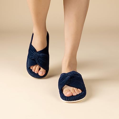 Image of Chantomoo Slippers for Women Memory Foam House Bedroom Corduroy Bow Crossbands Slipper Shoes Comfy Trendy Gift Slippers