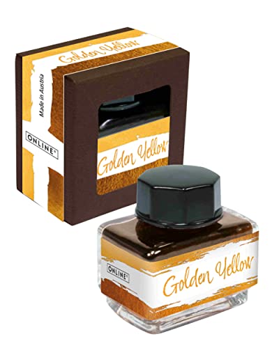 Online 17130/3 - Inchiostro dorato con brillantini, 15 ml, inchiostro dorato per calligrafia, lettering a mano, inchiostro per scrittura, convertitore di calamari, ricarica a base d'acqua