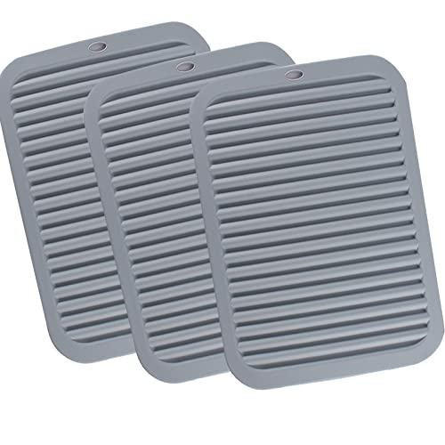 3PCS Grey Silicone Kitchen Mat for Worktop, Table Protector Heat,Hot Dishes,Pots and Pans - Waterproof Trivet mat, Non-Slip Table Mats and Coasters,Silicone Table Mat(30×23cm)