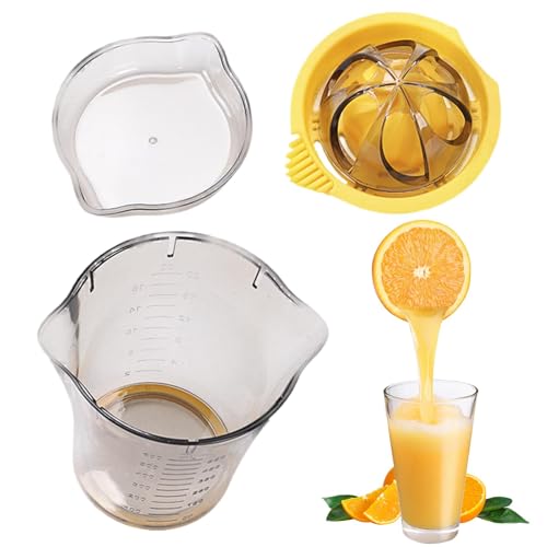Handheld Lemon Juicer with Pour Spout and Scale, Portable Hand Press Orange Squeezer, 5.91x5.31 Inches Compact Sturdy Citrus Fruit Juicer Kitchen Accessort for Adults