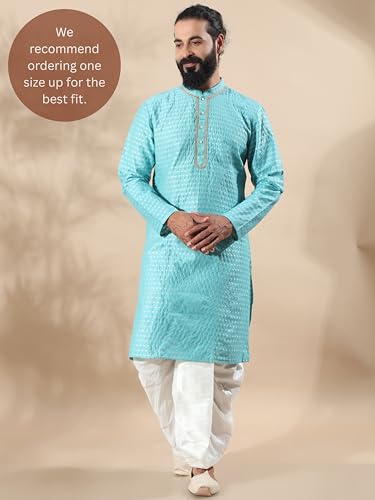 Filori Studio - Men's Traditional Motif Self Woven Design with Lace Detailing Long Kurta (Kurta Only)2