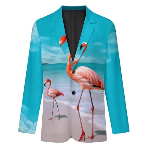 Flamingo on Beach Men's Casual Blazers Slim Fit Sport Coats Blazer Two Buttons Suit Jacket for Work Party4