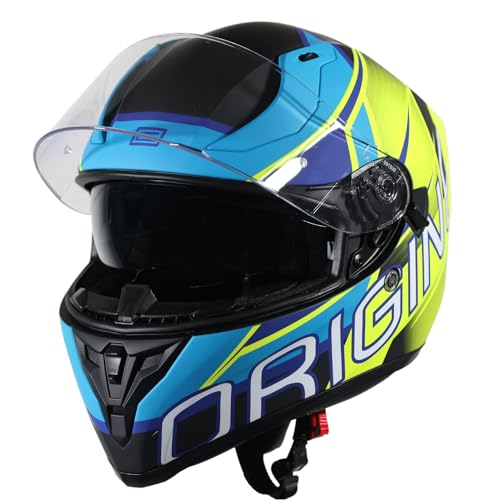 ORIGINE Casco Integrale per Moto da Strada con Doppia Visiera Omologato ECE2206(MATT MEDIUM BLUE-BLACK,L)