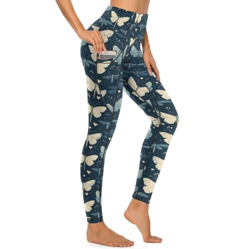 Legging papillon et libellule pour femme : pantalon de yoga taille haute avec poches confort