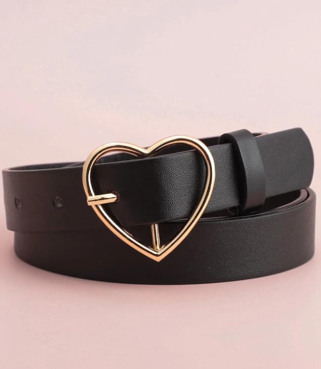 Women Artificial Leather Belt with Gold Rectangular Buckle | Stylish Casual & Formal Waist Belt (3002-BLACK_) Women Artificial Leather Belt with Gold Rectangular Buckle | Stylish Casual & Formal Waist Belt (3002-BLACK_)