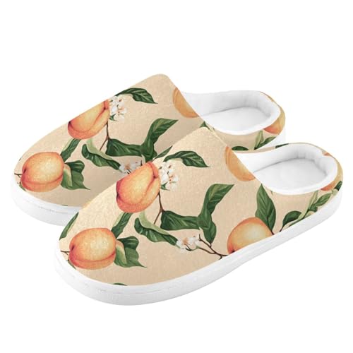 JUNZAN Funny Peach Fruit Beige Womens Cotton Slippers Washable Memory Foam Indoor Slippers for Indoor Christmas Presents 6-74