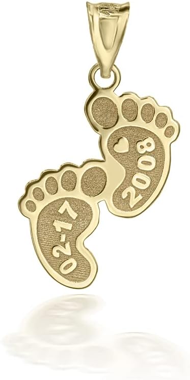 Footprint Personalized 10k Yellow Gold Name Pendant Custom Engraved with 's Name and Date