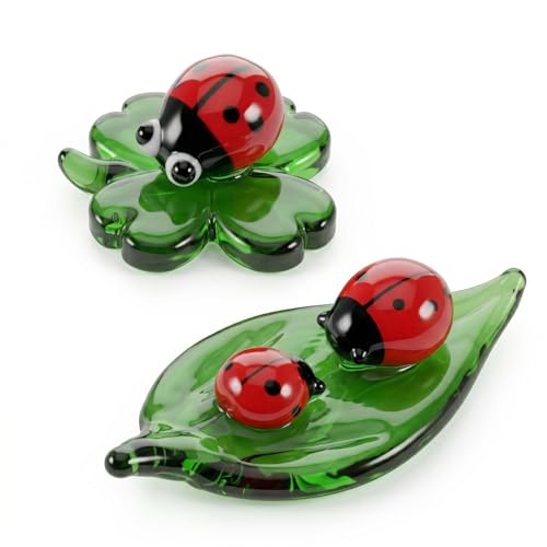 Aeaocvo 2 Pcs Mini Ladybug Decor Crystal Figurines, Ladybug Glass Decor Colorful Insect Statue, and Collectible Figurine for Room Décor and Gift