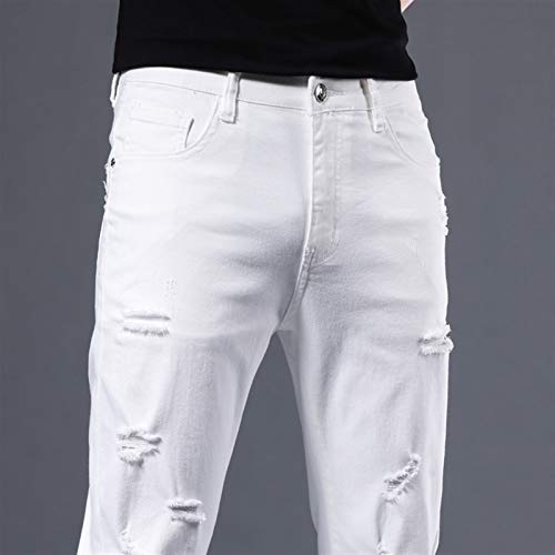 Micro-Elastic Mid-Rise White Casual 9-Point Pants Washed Youth Jeans (Size : Medium)4
