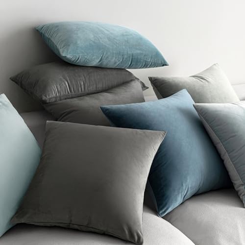 Image of MIULEE Pack of 2 Velvet Pillow Covers Decorative Square Pillowcase Soft Solid Cushion Case for Sofa Bedroom Car 12 x 12 Inch Dark Grey