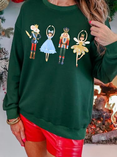 Women's Christmas Nutcracker Sweatshirt Crewneck Long Sleeve Shirt Xmas Holiday Pullover Tops