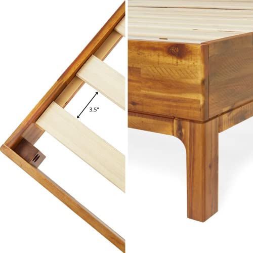 Bme Vivian 14 Inch Deluxe Bed Frame With Headboard - Rustic & Scandinavian Style With Solid Acacia Wood - No Box Spring Needed - 12 Strong Wood Slat Support - Easy Assembly - King,Rustic Golden Brown #TOP4