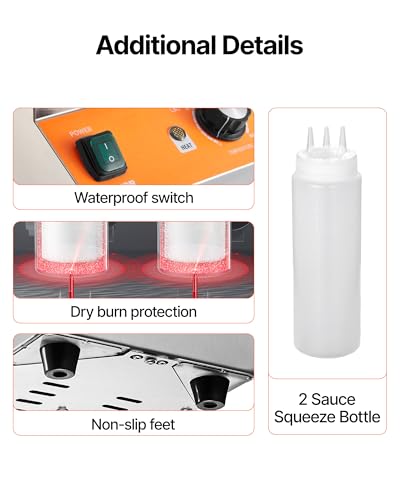 Image of VEVOR Electric Bottle Warmer with Bottles, 0.8x2 LCommercial Cheese Dispenser, Hot Fudge Warmer 86-185℉ Temp Adjustable, Plastic Double Bottles Nacho Cheese Warmer, for Hot Fudge Cheese Caramel