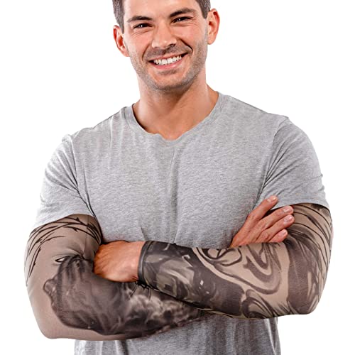 Geyoga 12 Pcs Tattoo Sleeves Fake Arm Sleeves Cover Realistic Soft Elasticity UV Protection for Men Women Working