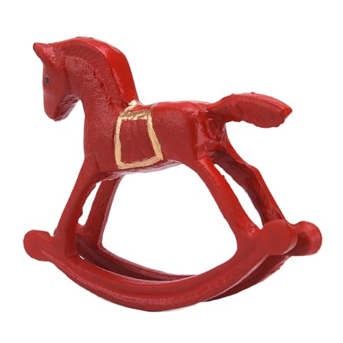 Estatua caballo mecedor de hierro fundido 6.3 pulgadas rojo miniatura 3