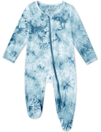 Image of Jimonda Baby Girls Boys Footed Pajamas,Rayon From Bamboo,2 Way Zipper Long Sleeve Soft Sleeper Pjs,Infant Tie-dye Romper