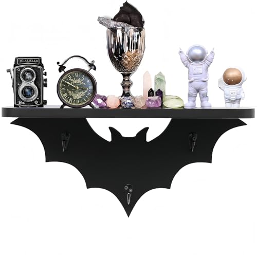 HZYSLYJ Bat Shelf Floating Shelves for Wall 15.5 inch Wall Shelf with 3 Key Hooks Black Shelves for Living Room Bedroom Kitchen Gothroom