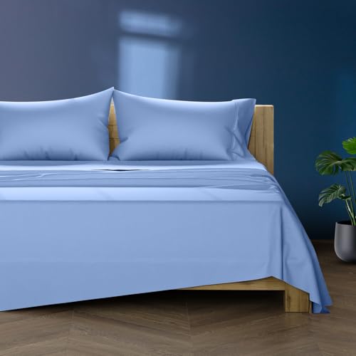 Image of TEXAS LINEN CO. 100% Egyptian Cotton Split King Sheet Sets - Luxury 1000 Series Lonestar Lovin' Collection Split King Sheet Set (5 PC, Deep Blue), Cooling, 16 inch Deep Pocket Sateen Hotel Bed Sheets