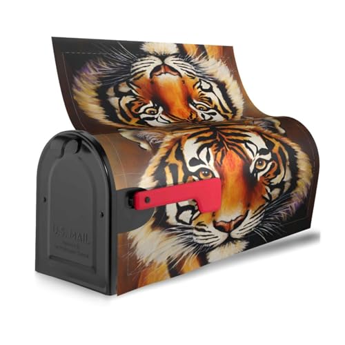 Image of Dujiea Tiger Head Mailbox Wrap - Waterproof Magnetic Post Box Cover, Large Size 25.5 inch L x 21 inch W - Garden Yard Home Decor
