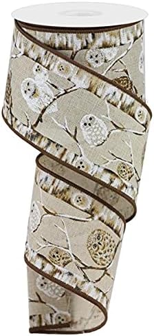 Glitter Owls Wired Edge Ribbon, 2.5 x 10 Yards (Natural)