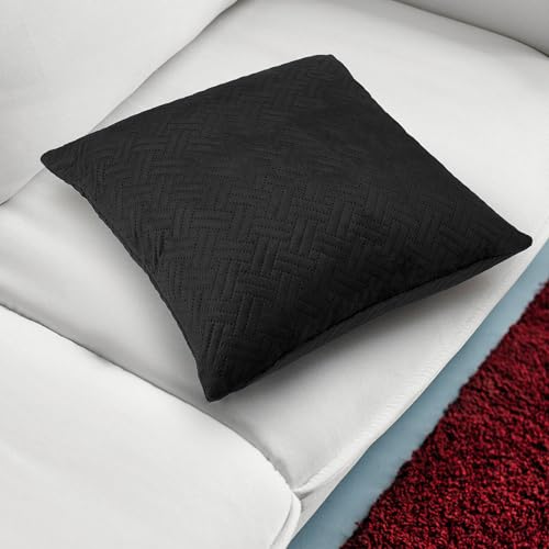 Image of Encasa XO Velvet Cushion Covers, No Inserts, Set of 2, Black | 24 inchx24 inch | Both Side Fabric | Hidden Zipper Closure | Solid Color | Fade & Shrink Resistant | Machine Washable