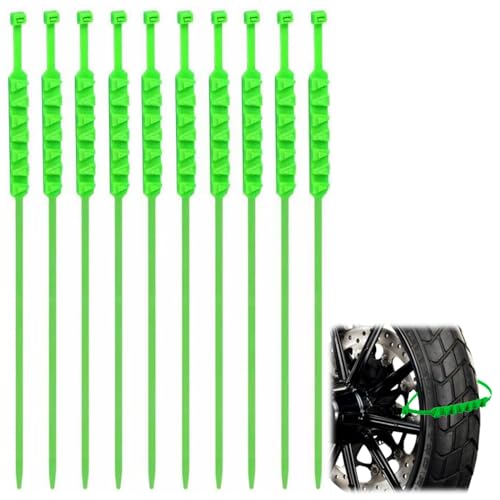 JAMSSOW Lot de 10 chaînes à neige pour pneus de moto, chaînes à neige, serre-câbles pour pneus de neige, colliers de serrage pour pneus de neige, réutilisables, réglables et anti-neige (vert)