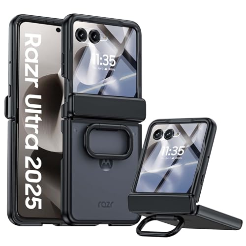 GooseBox for Motorola Razr Ultra 2025 Case with Ring Holder, Built-in Screen Protector All-Inclusive Soft Cover Shockproof Wireless Charging for Motorola Razr Ultra 2025(Black)