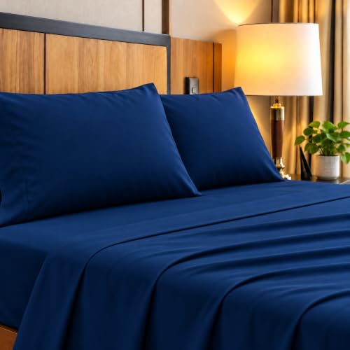 Image of Microfiber Single Size Bedsheet with 2 Pillow Covers | Ultra Soft & Breathable Flat Sheet | Wrinkle-Resistant, Premium Comfort for Everyday Use |Size (60 inch x 90 inch) Navy Blue