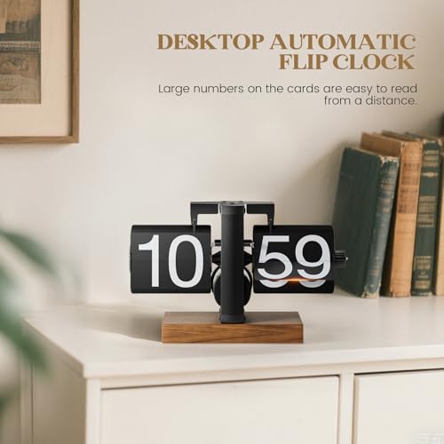 Retro Flip Clock, Vintage Digital Flip Down Clock with Black Walnut Base, Battery Powered Internal Gear Operated for Home & Office Decor - Image 6