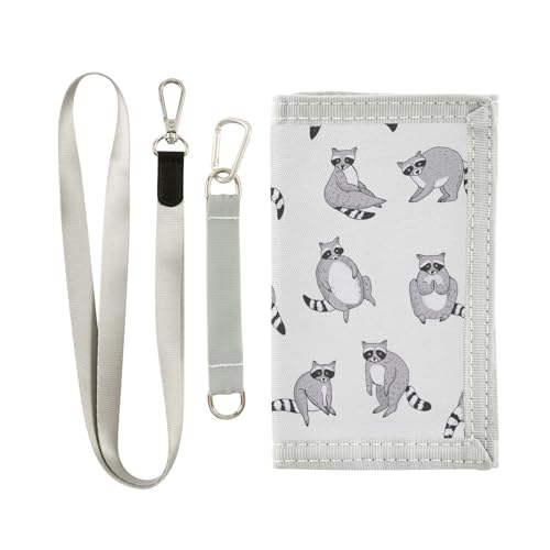 JHKKU Raccoon Trifold Wallets for Kids Boys Girls, Outdoor Sports Wallet for Teen, with Zipper Coin Pocket Novelty Purse