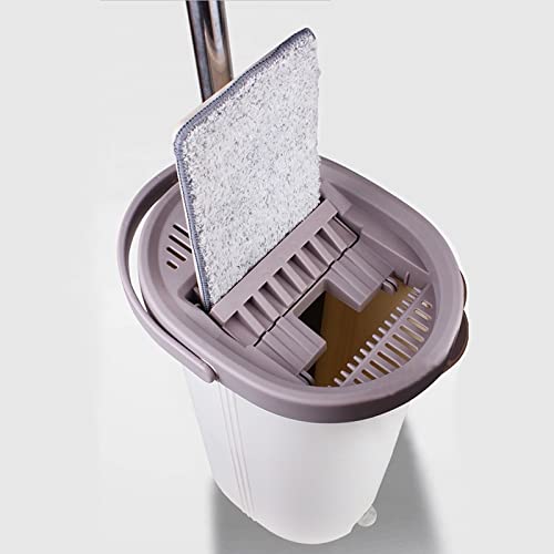Mop z mikrofibry Ściśnij płaski mop z wiaderkiem Magiczne samoczyszczące wiadro do mycia podłóg Hands Free wyżymaż Mop płaski mop (kolor: Khaki)