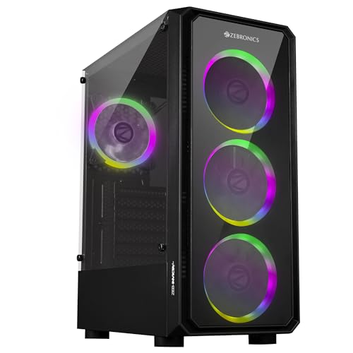 Image of ZEBRONICS Invicta PRO Mid-Tower Premium Gaming Cabinet ATX /mATX /Mini ITX, 3X 120mm Front + 1x 120mm Rear Fan, RGB Halo Glow Ring Fan, Front & Side Tempered Glass Panel