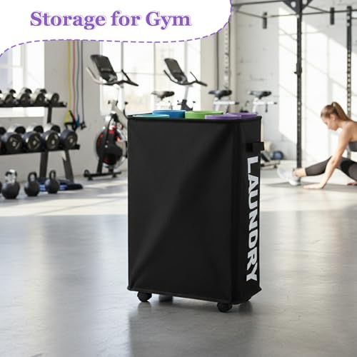 Image of Black Rolling Laundry Hamper, Slim Laundry Basket with Wheels for Small Spaces, 42L Tall Narrow Dirty Clothes Hamper, Collapsible Laundry Bin for Bedroom Dorm Laundry Room