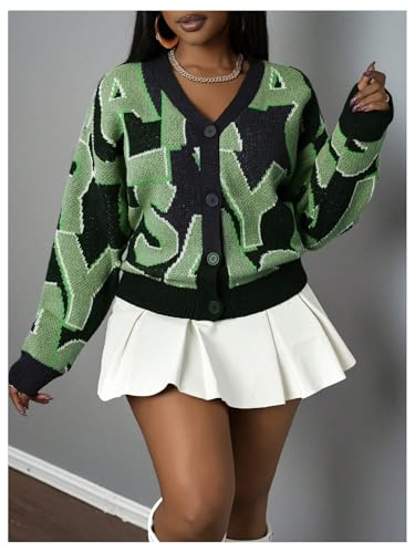 Women's Graphic Cardigan Sweaters Letter Print Button Down Long Sleeve V Neck Knit Outerwear3