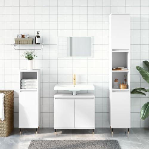 Frdhee Armario de baño bajo lavabo, 3 piezas, juego de muebles de baño de madera blanca armario para debajo del lavabo con cajones para debajo del lavabo, fregadero, armario, mueble de baño